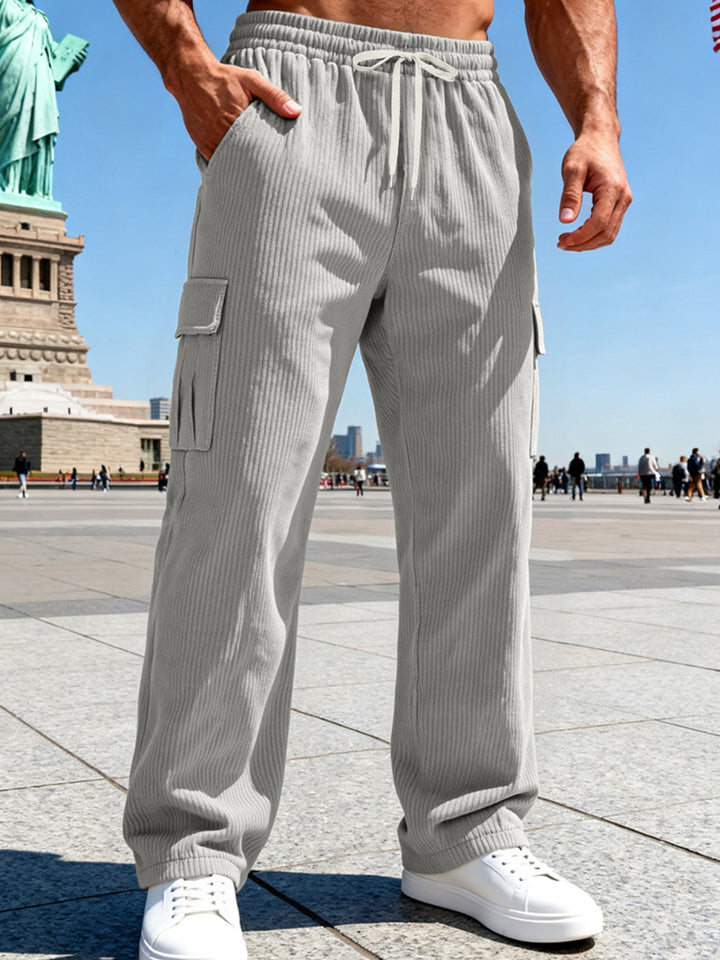 Men Ribbed Cargo Sweatpants with Drawstring and Elastic Waistband Mune Fashion