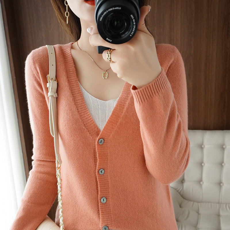 Ladies Light V-Neck Cardigan made of Cashmere Mix with Fine Rib Edge Mune Fashion