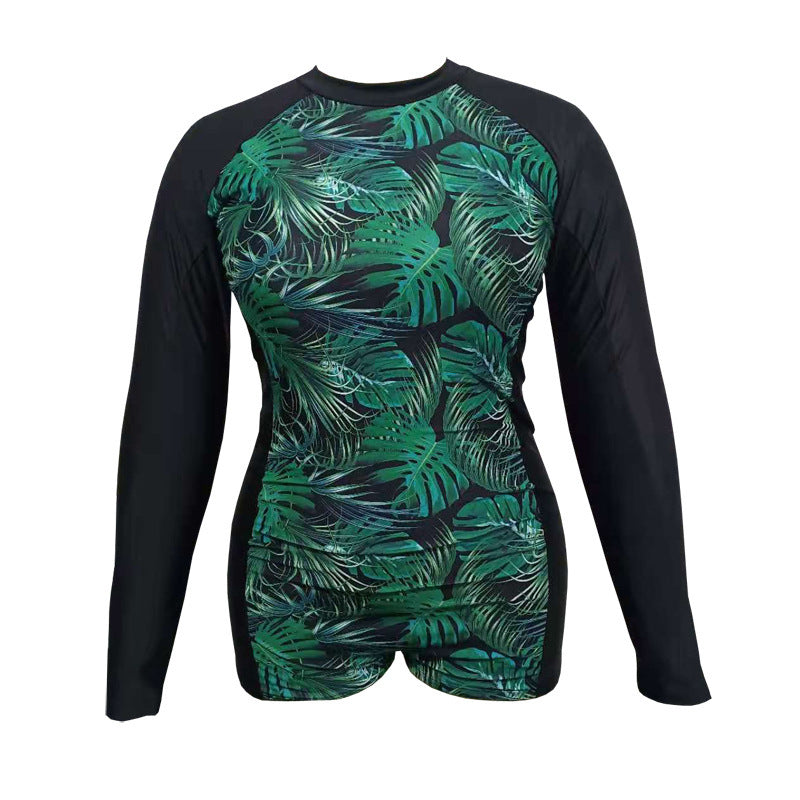 Women's Long Sleeve Rashguard with Tropical Leaf Design Mune Fashion