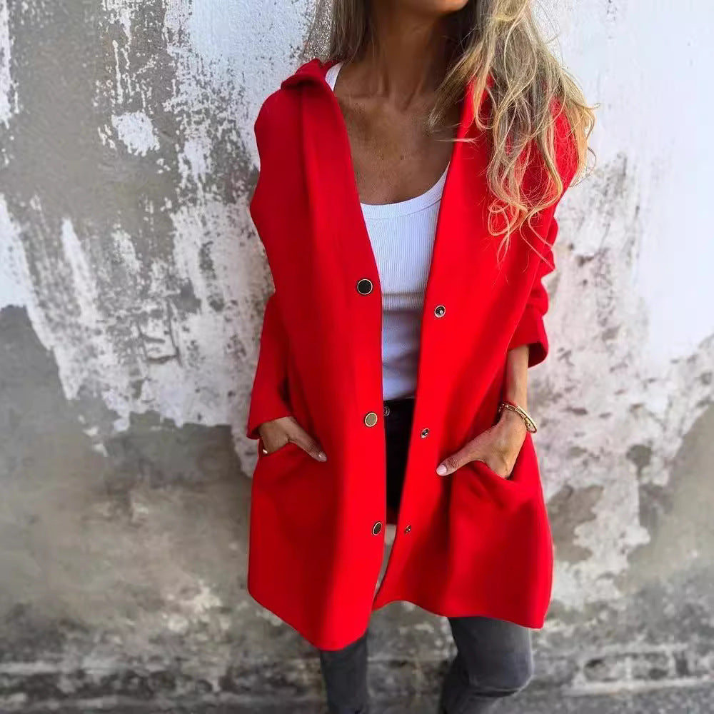Women's hooded coat with snap button placket and straight oversized cut Mune Fashion