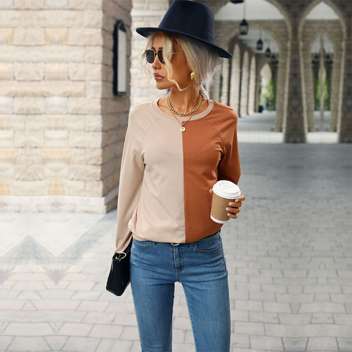 Ladies Two-Tone Fine Knit Sweater with Raglan Sleeves and Relaxed Fit Mune Fashion