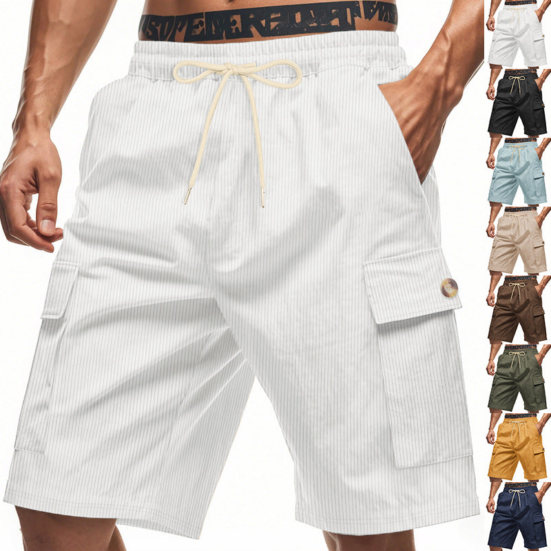 Men's casual utility bermuda with fine ribbed texture, elastic drawstring, and flap pockets Mune Fashion