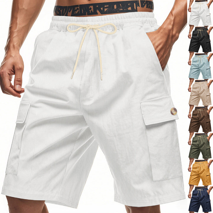Men's casual utility bermuda with fine ribbed texture, elastic drawstring, and flap pockets Mune Fashion