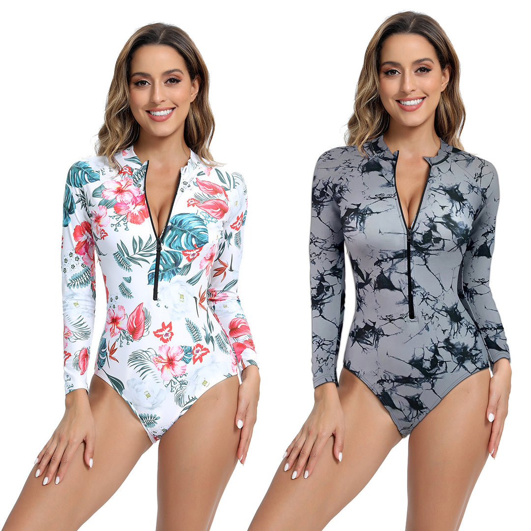 Women Long Sleeve Swimsuit with Modern Zipper Design Mune Fashion
