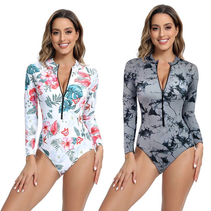Women Long Sleeve Swimsuit with Modern Zipper Design Mune Fashion
