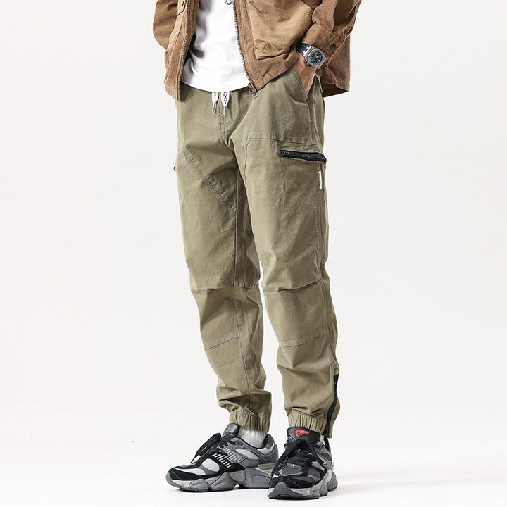 Men's Relaxed Cargo Jogging Pants with Elastic Waistband, Zipper Leg Pocket and Reinforced Knees Mune Fashion