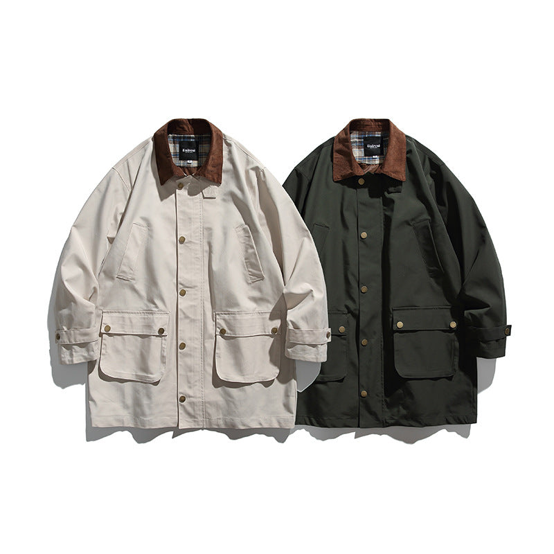 Men's Waxed Coated Outdoor Coat with Cord Collar Mune Fashion