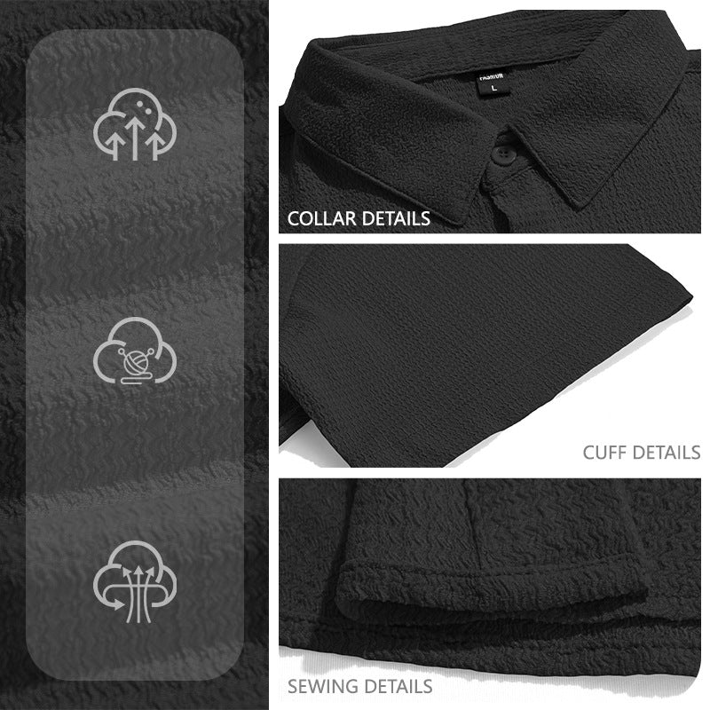 Men's short-sleeve shirt in textured cotton yarn look with Kent collar and applied breast pocket Mune Fashion