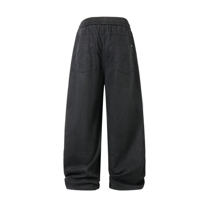 Unisex Loose Denim Pants with Elastic Waistband, Drawstring and Five Pockets Mune Fashion
