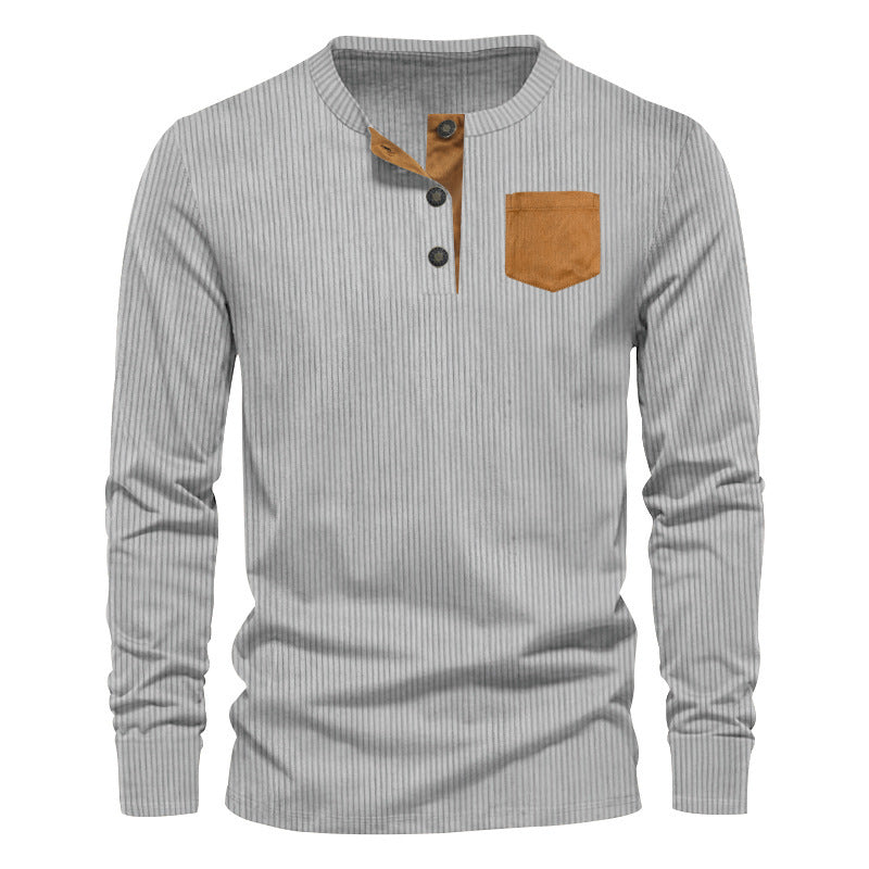 Men's rib fine knit long sleeve shirt with slim fit and stand-up collar Mune Fashion