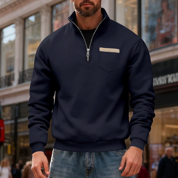Men's nan sweatshirt with half zipper, stand-up collar, and chest pocket Mune Fashion