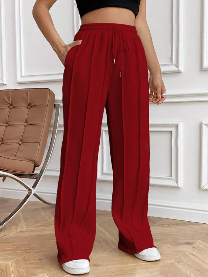 Women's Wide High-Waist Pleated Pants with Drawstring and Distinctive Crease Mune Fashion
