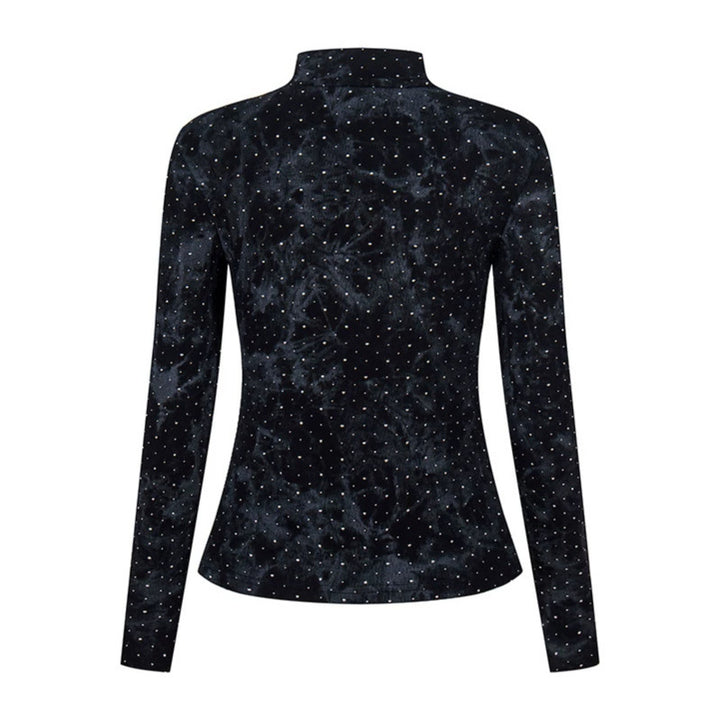 Women's long sleeve shirt with stand-up collar and decorative cord appliqué Mune Fashion