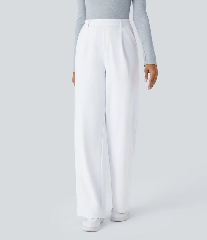 Women's Wide High-Waist Palazzo Pants with Pleats and Side Pockets Mune Fashion