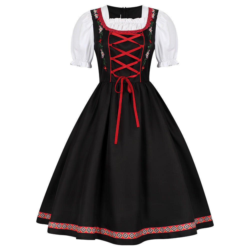 Ladies' traditional dirndl dress with embroidered bodice, puff sleeves, and apron Mune Fashion