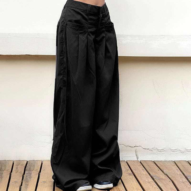 Women's high-waisted wide pleated cargo pants with cargo details, belt loops, and straight leg cut Mune Fashion