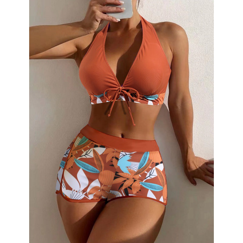 Women High-neck Bikini with Playful Floral Pattern Mune Fashion