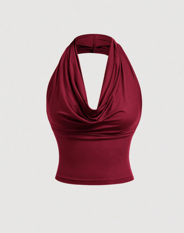 Women's Halter-Cropped-Top with Waterfall Neckline and Tailored Fit Mune Fashion