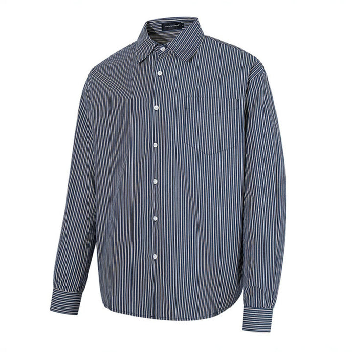Men's Striped Oversized Shirt made of Cotton Blend with Kent Collar and Chest Pocket Mune Fashion