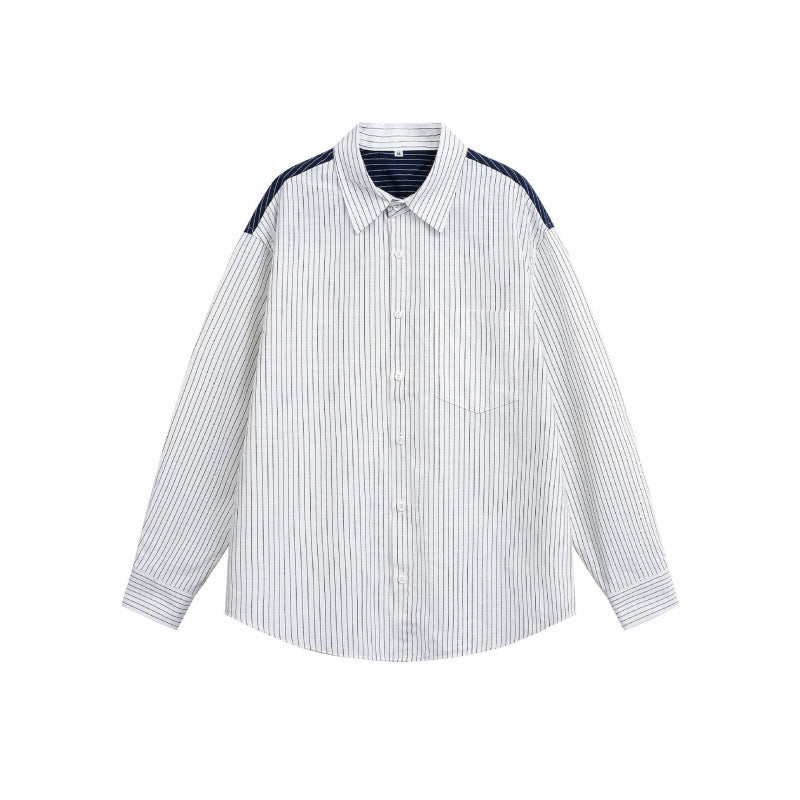 Unisex Oversize-Longsleeve shirt with fine pinstripes and contrasting shoulder piping Mune Fashion