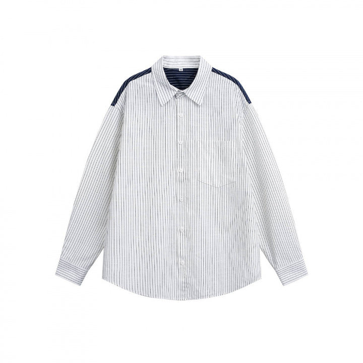 Unisex Oversize-Longsleeve shirt with fine pinstripes and contrasting shoulder piping Mune Fashion