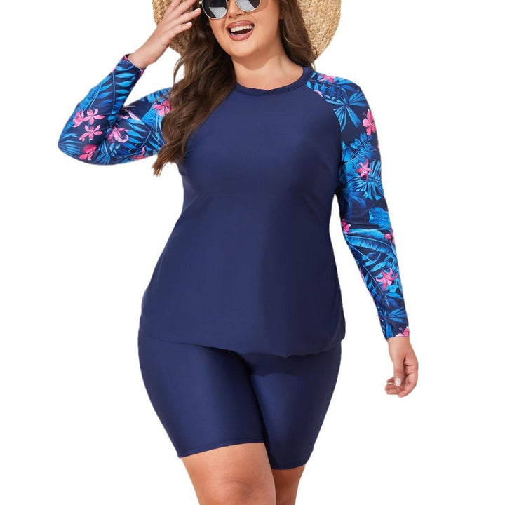 Women's UV Protection Surf Suit Set with Long Sleeves and Colorful Leaf Pattern Mune Fashion