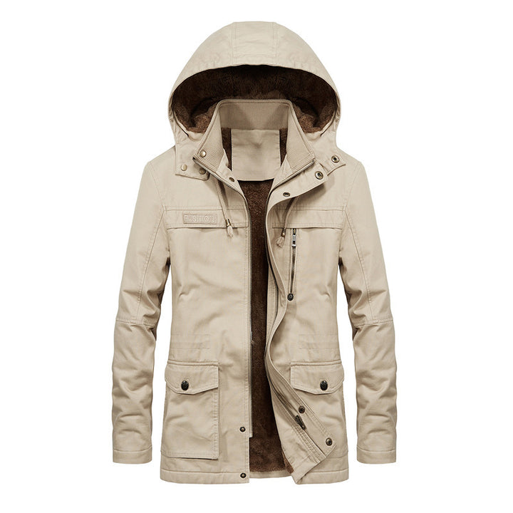 Men's Canvas Parka with Teddy Lining, Hidden Two-Way Zipper and Utility Pockets Mune Fashion