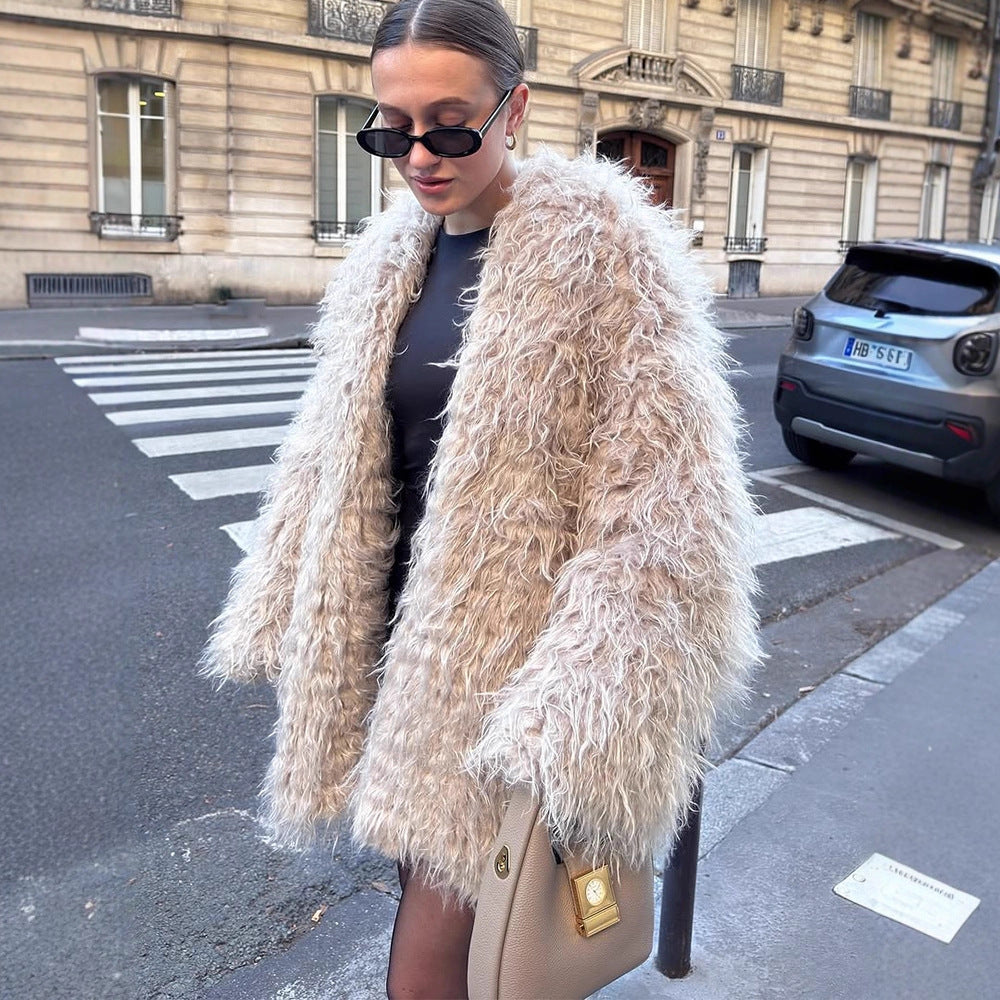 Women's Oversize Curly Faux Fur Coat in Shaggy Look Mune Fashion