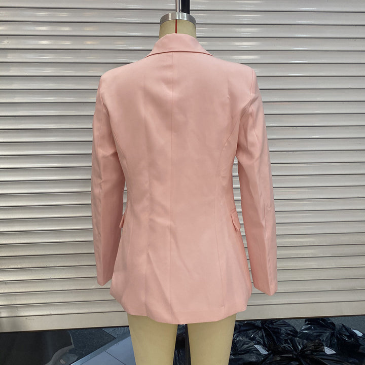 Women's elegant long blazer with decorative knot closures and flap pockets Mune Fashion
