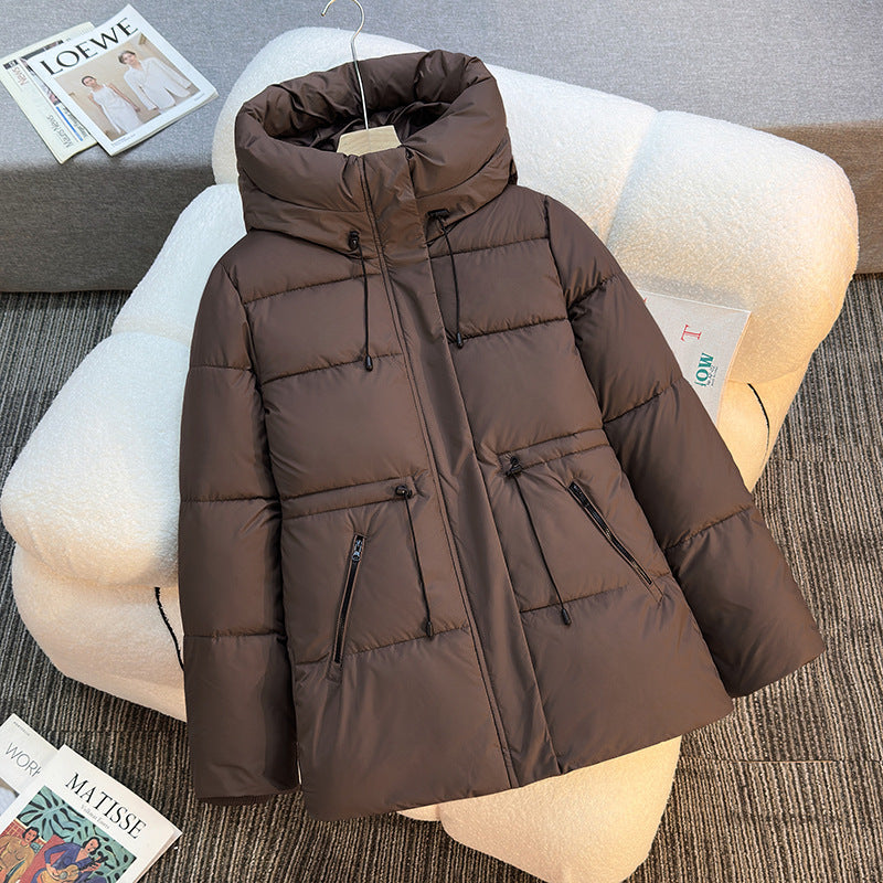 Women's Boxy Puffer Jacket with Padded Insulation, Stand Hood and Drawstrings Mune Fashion