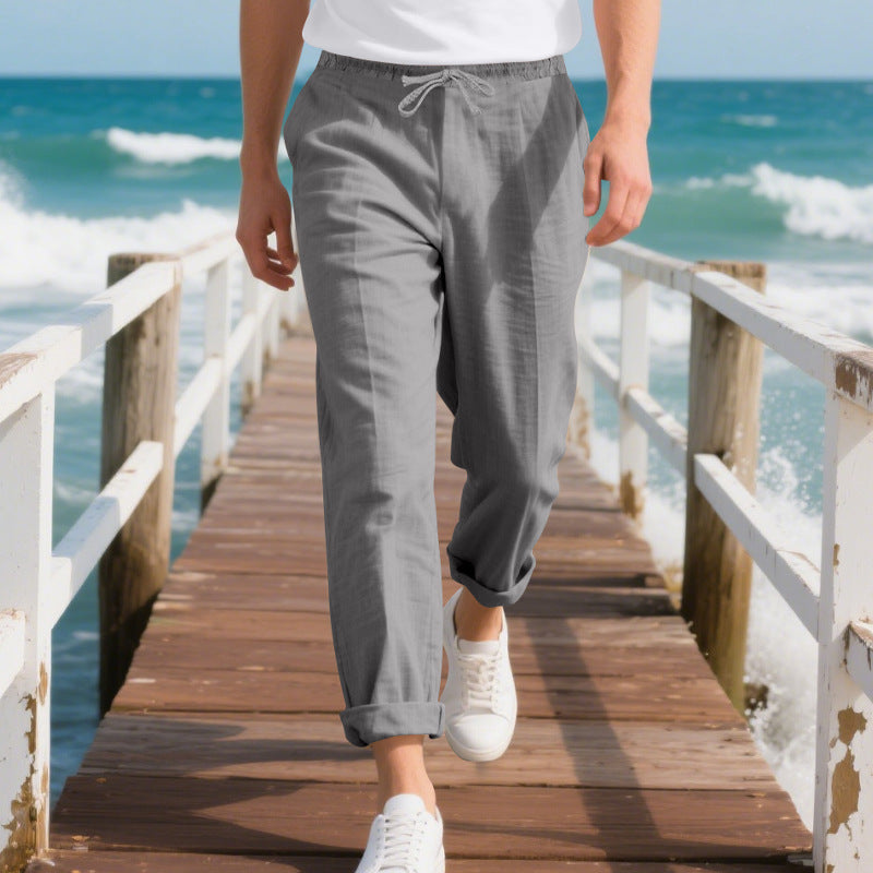 Men's beach-ready linen chino joggers with drawstring and rolled hem Mune Fashion