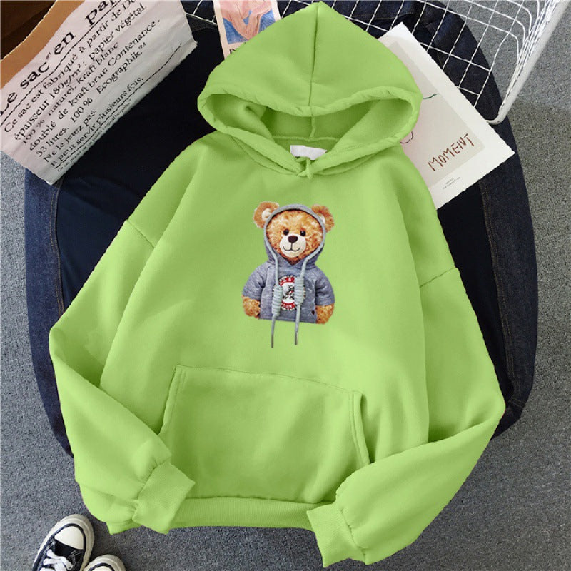 Unisex casual oversized hoodie with teddy front print, kangaroo pocket and soft fleece lining Mune Fashion