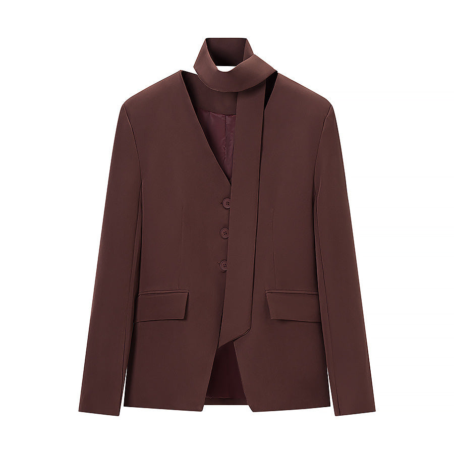 Women's Tailored Blazer with Shawl Collar Band, Triple Button Placket and Flap Pockets Mune Fashion