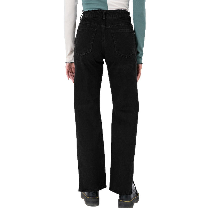 Ladies high-cut straight jeans with side leg slit and subtle rips Mune Fashion
