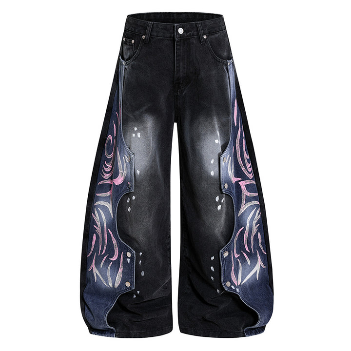 Women's High-Waist wide Balloon-Denim-Culotte with contrast-side Artwork-Panels Mune Fashion
