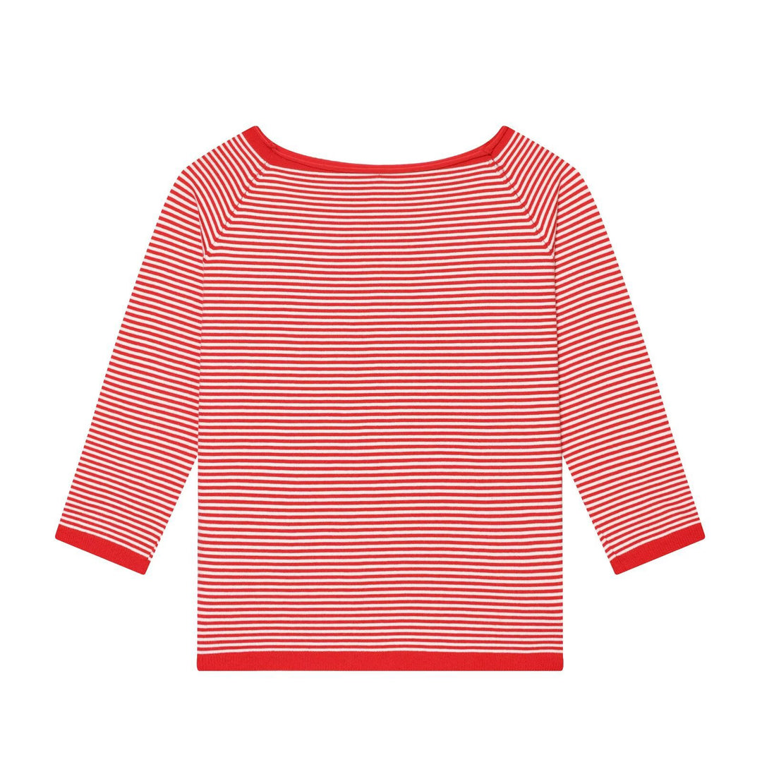 Women Maritime Striped Boatneck Shirt with Three-Quarter Sleeves Mune Fashion
