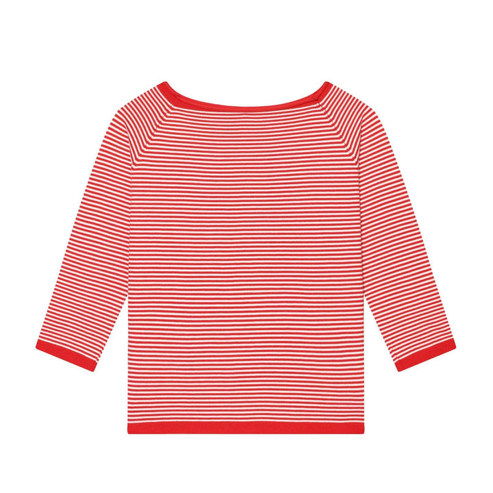 Women Maritime Striped Boatneck Shirt with Three-Quarter Sleeves Mune Fashion