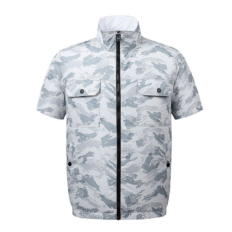 Men's lightweight short-sleeved leisure jacket with stand collar, zipper, and breast pockets Mune Fashion