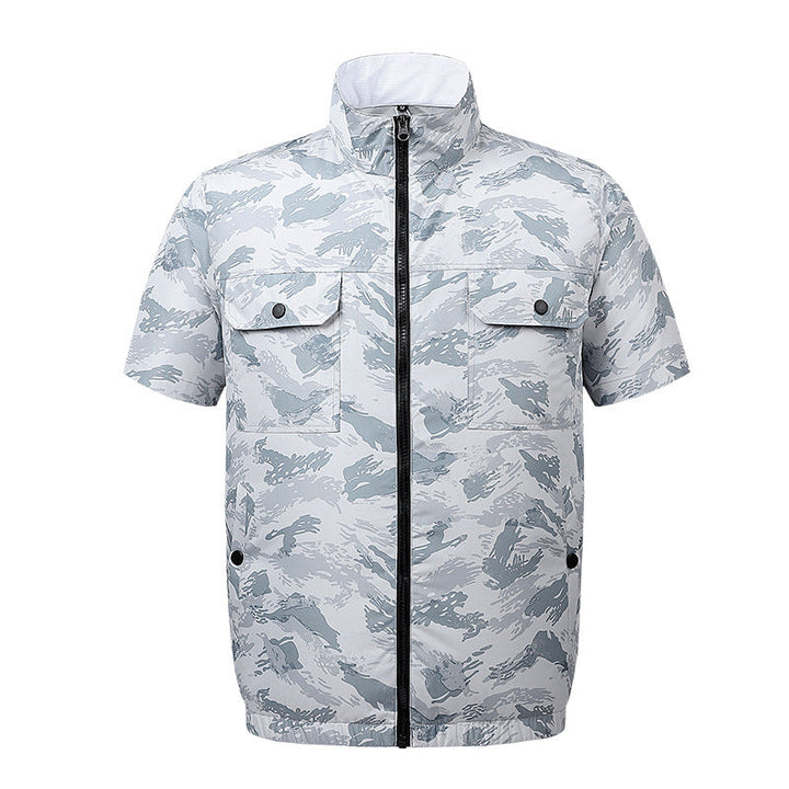 Men's lightweight short-sleeved leisure jacket with stand collar, zipper, and breast pockets Mune Fashion