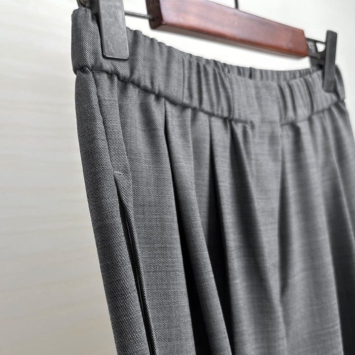 Women Wide High-Waist Fabric Pants with Elastic Waistband and Straight Leg Mune Fashion