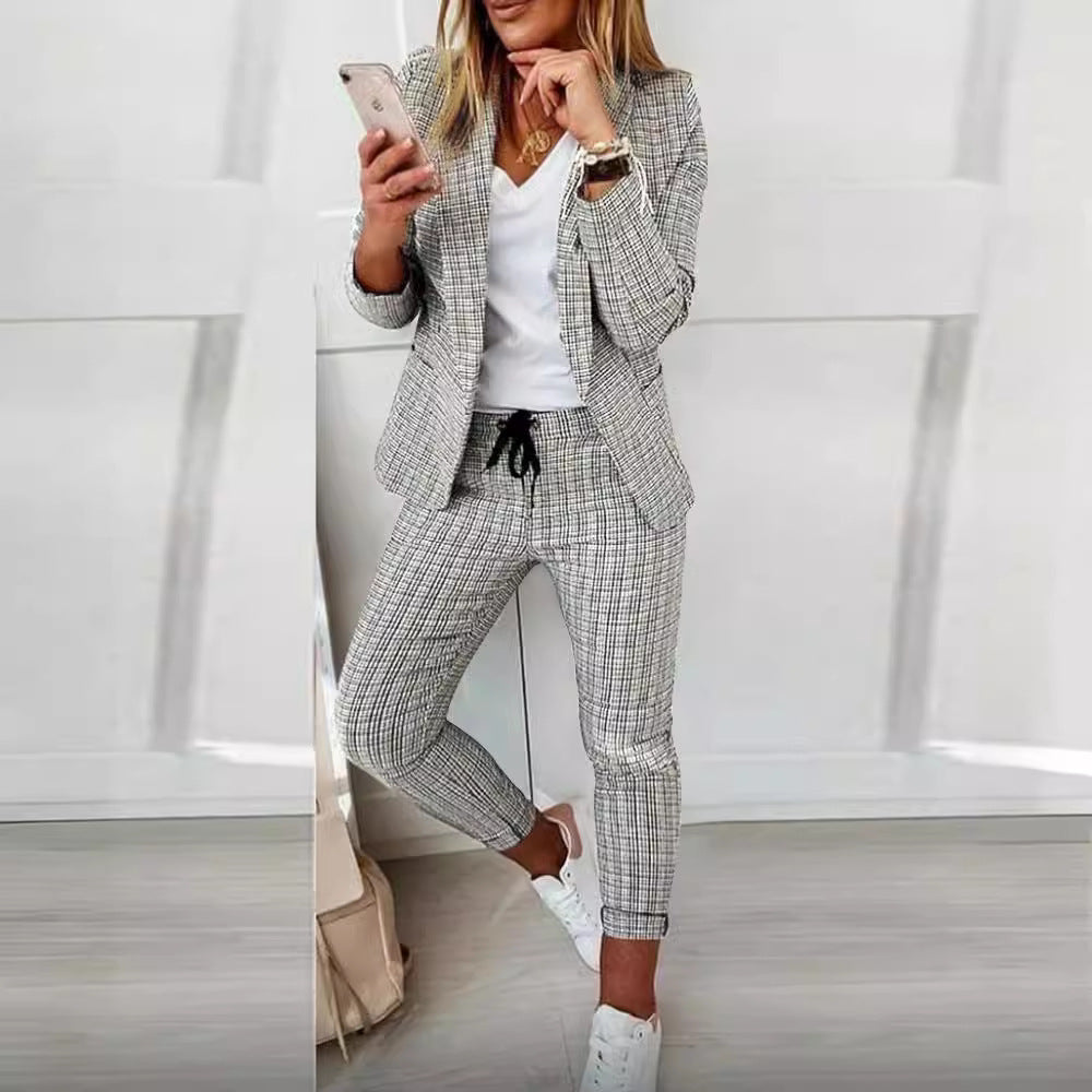 Women casual-elegant car two-piece blazer with drawstring slim pants Mune Fashion