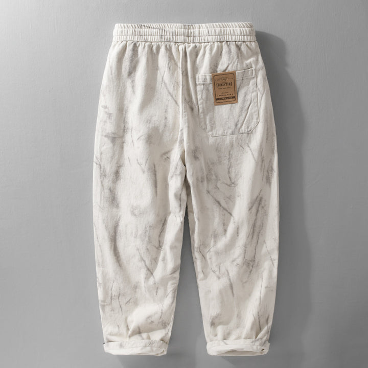 Men's Wide Baggy Cargo Pants with Marble Print and Drawstring Mune Fashion