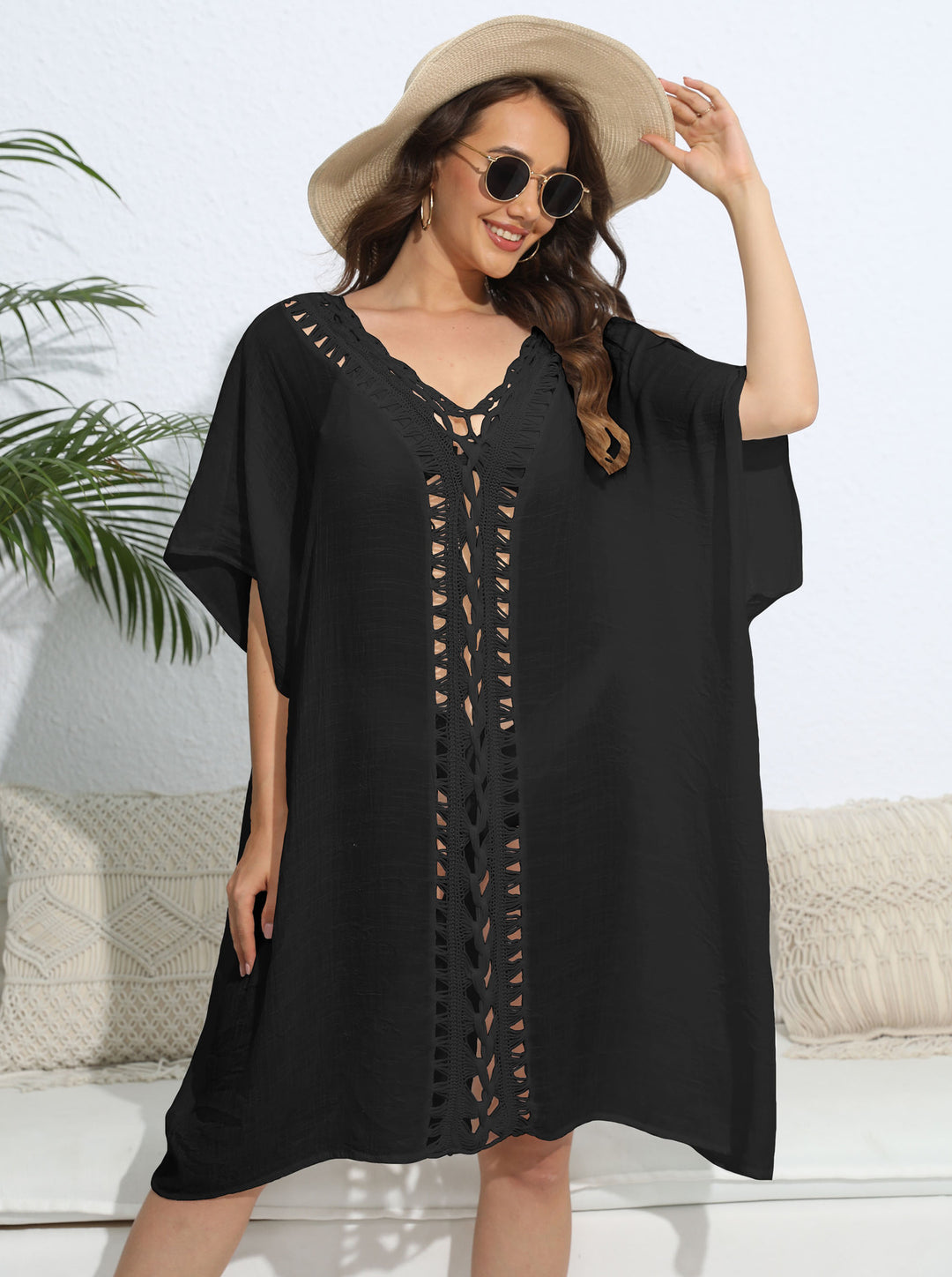 Women's airy kaftan with delicate crochet pattern Mune Fashion