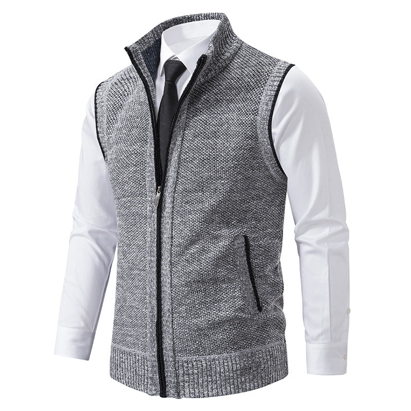 Men's elegant knit vest with stand-up collar and concealed zipper Mune Fashion