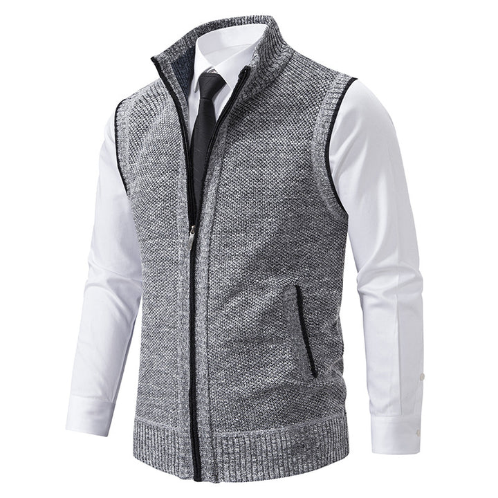 Men's elegant knit vest with stand-up collar and concealed zipper Mune Fashion