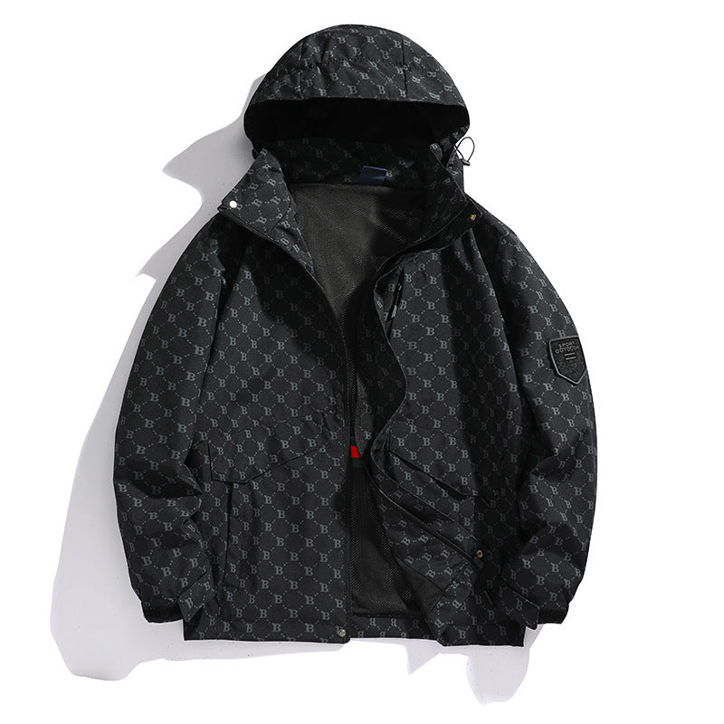 Men's Lightweight Hooded Logo Allover Field Jacket with Mesh Lining and Water-Repellent Surface Mune Fashion
