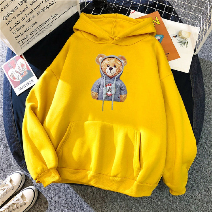 Unisex casual oversized hoodie with teddy front print, kangaroo pocket and soft fleece lining Mune Fashion