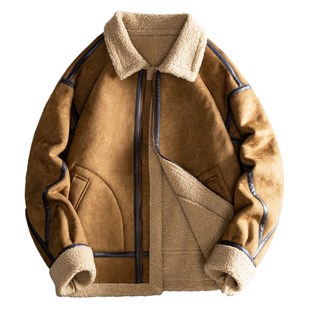Men's  shearling-style lined suede-effect bomber jacket with leather-effect seam trim Mune Fashion