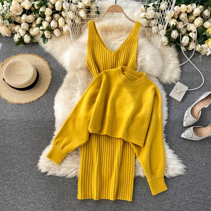Women's Knitted Ensemble with Rib Details Mune Fashion