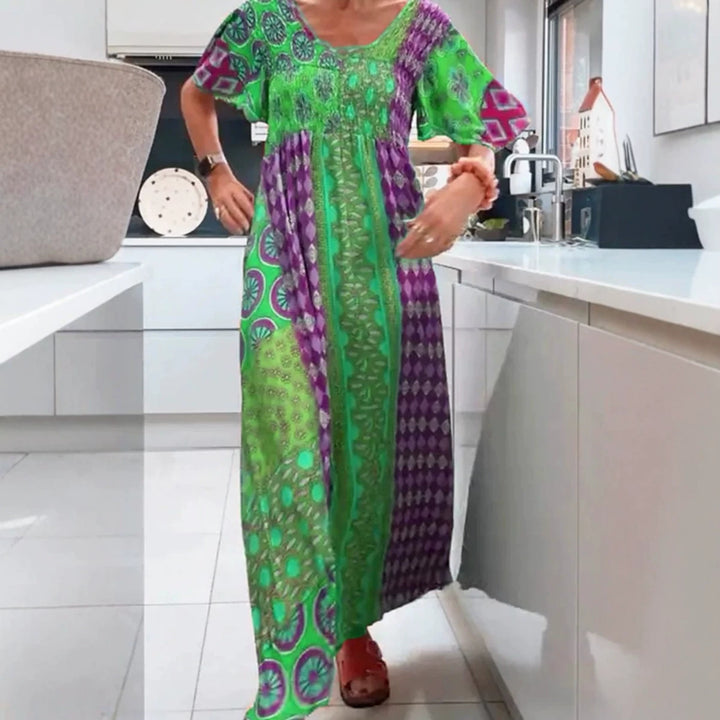 Women's Boho Max Dress with Smocked Top and Flowing Wide Skirt Mune Fashion